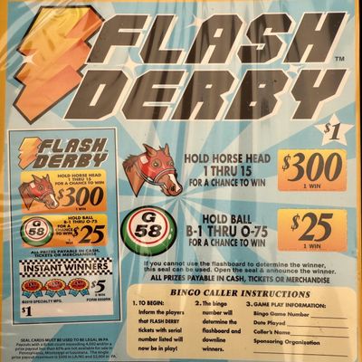 Flash Derby $300 Bingo Pull Tabs Tickets, Horse Race Game