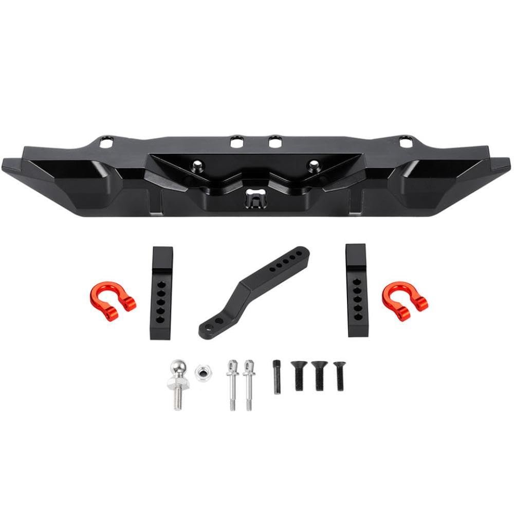 1/10 RC Crawler Car Aluminum Rear Bumper with D-Rings Trailer Hook and Lights Upgrade Part Compatible with Various Models(Rear Bumper D)