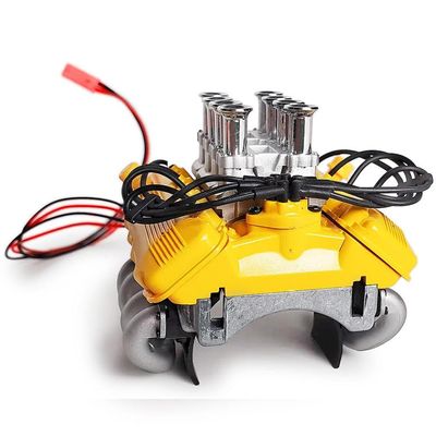 1/10 Scale V8 Engine Cover Motor Heat Sink Cooling Fan Radiator Compatible with 1/10 RC Car Parts Simulation Model Accessory(Yellow)