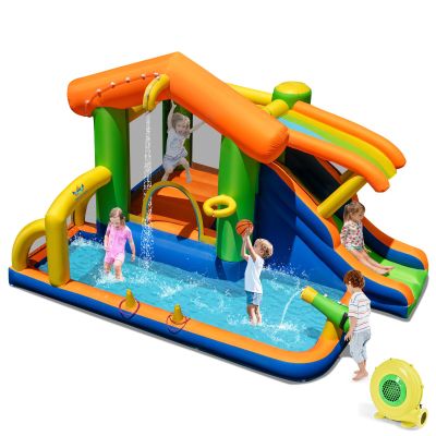 BOUNTECH Inflatable Water Slide, 8-in-1 Playhouse Bouncy Castle Water Slide 3-12 Years Old with Slide, 480w Blower, Splash Pool, Basketball Hoop, Outdoor Water Bounce House for Kids Backyard Gifts