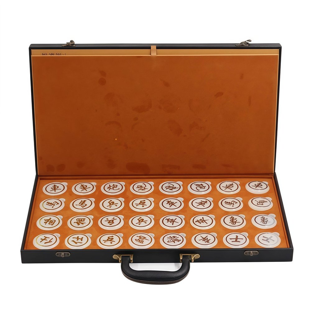 Natural Crystal Jade Chinese Chess, Xiangqi Gift Set - Travel Games Sets with Board Games Gift, Xiang Qi Game & Pieces, Chinese Decor & Gifts, Chinese New Year Decor