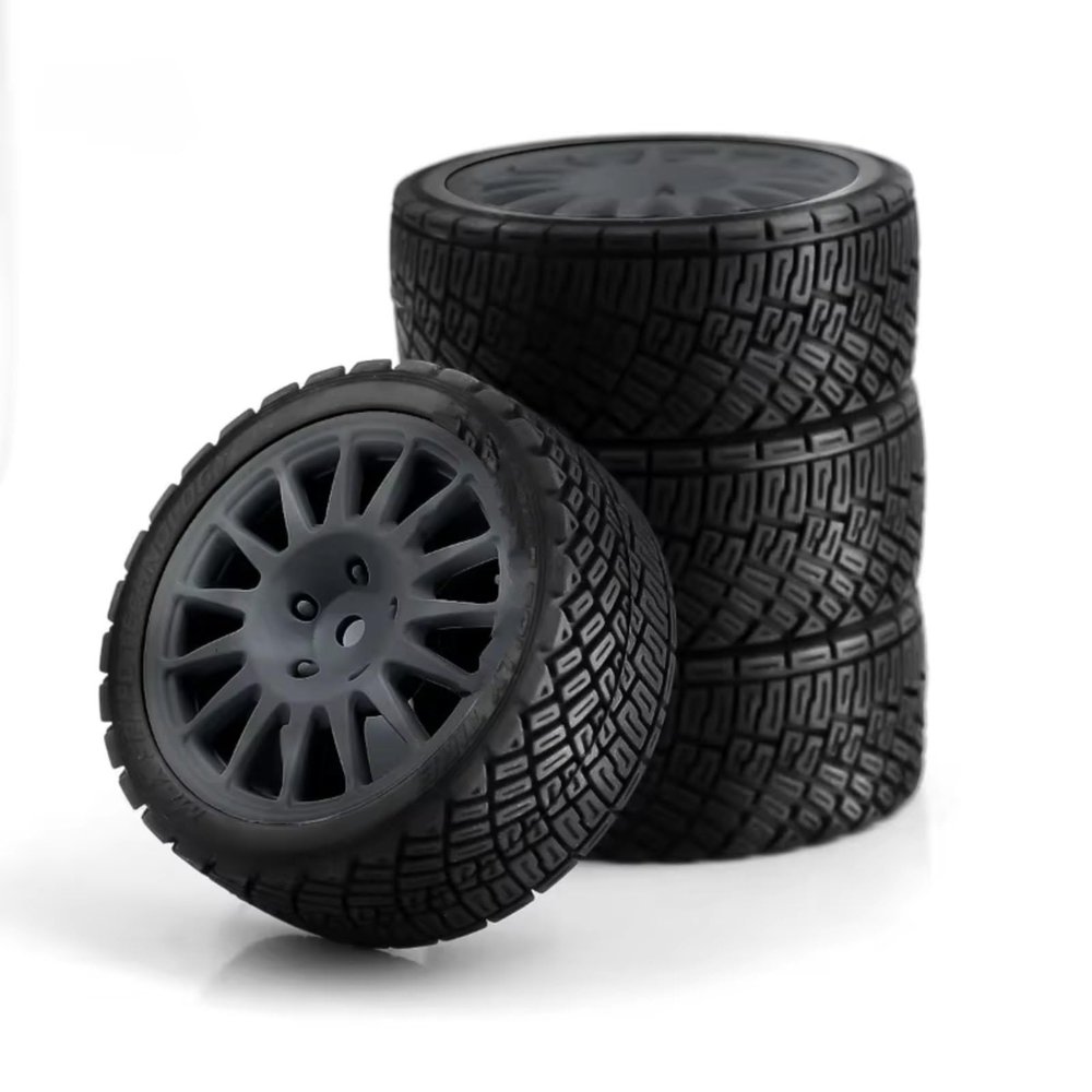 Remote Control Car Tire Compatible with Tamiya WRC C3 1/10 RC Car Upgrade Parts Replacement Accessories 4pcs 67mm for Rally Tire with Wheel Rim(Gray)