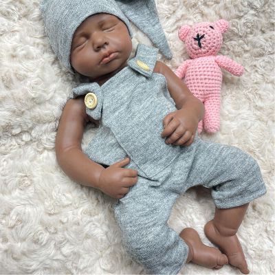 20 Inch Loulou Reborn Baby Dolls Silicone Full Body Black Boy, Newborn Doll That Look Real Sleeping Babies Anatomically Correct (Boy, African)