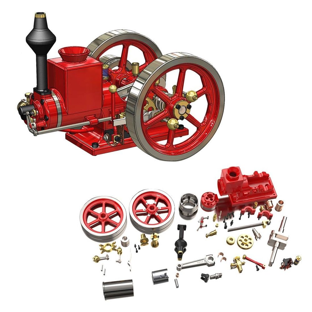 Kooteyybhyy Engine Model Kit, HM-01 Internal Combustion Model 7cc 4 Stroke Horizontal Hit and Miss Engine Kits, Creative STEM Toy Engineering Construction Kit (KIT)