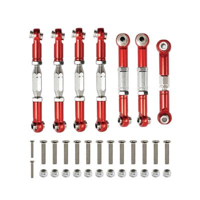 144001 144002 144010 124007 124016 124017 124019 Metal Tie Rod Linkage Set Front Rear Servo Link Rod Compatible with RC Car Upgrade Parts(Red)
