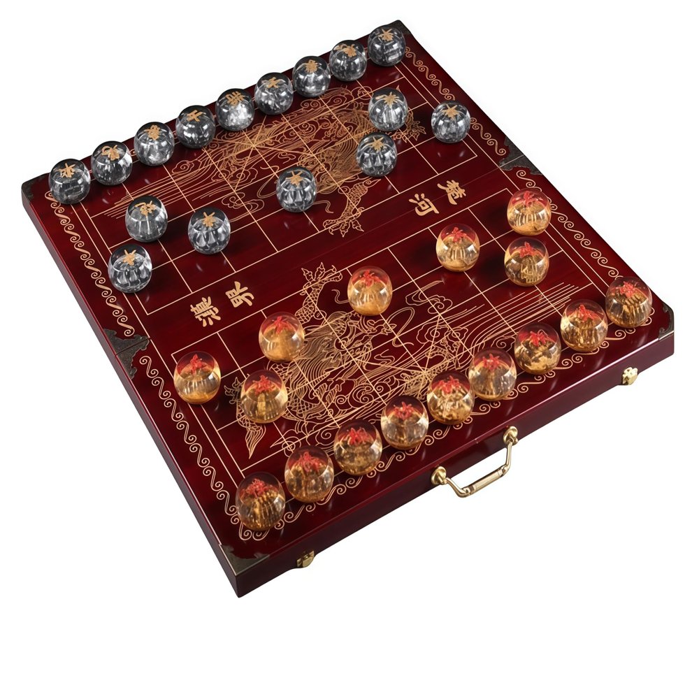 Crystal Chinese Chess, Xiangqi Gift Set - Travel Games Sets with Board Games Gift, Xiang Qi Game & Pieces, Chinese Decor & Gifts, Chinese New Year Decor