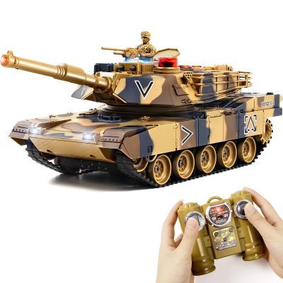 DBshoot 1/24 RC Tank, US M1A2 Army Toys with Sound Effects, Lights and Smoke, 2.4GHz Remote Control Tank for Boys, Infrared Battle Toy with Smoke and Sound Effect Gift for Kids Aged 4+