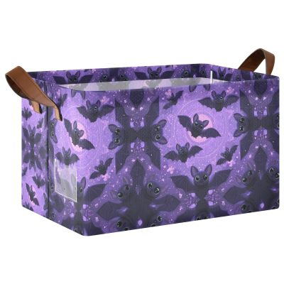 ALAZA Bat Mandala Happy Halloween Rectangular Closet Storage Box Storage Bin Basket Storage Cube with Leather Handles Nursery Storage Laundry Hamper 2 Piece