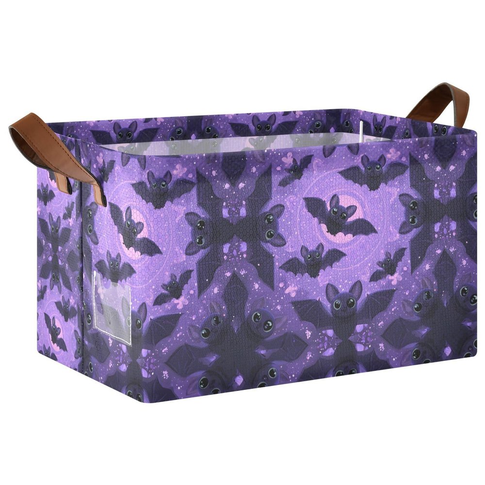 ALAZA Bat Mandala Happy Halloween Rectangular Closet Storage Box Storage Bin Basket Storage Cube with Leather Handles Nursery Storage Laundry Hamper 2 Piece