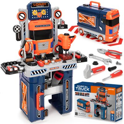 Kids Tool Bench with Electric Drill and Power Miter Saw, Construction Workbench Toys for Boys Age 3 4 5 6 7 8, Toddler Realistic Tools Table Playset, Tool Box Set, Christmas Birthday Gift for Kids 3-5
