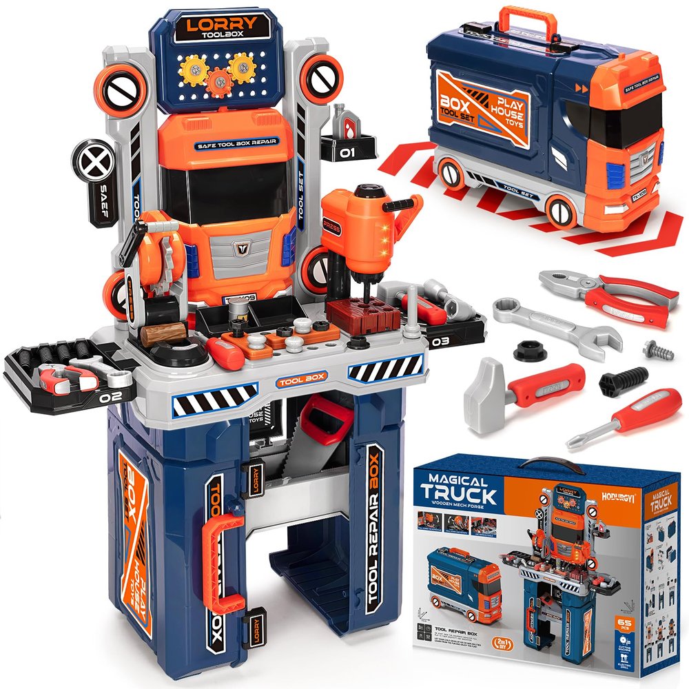 Kids Tool Bench with Electric Drill and Power Miter Saw, Construction Workbench Toys for Boys Age 3 4 5 6 7 8, Toddler Realistic Tools Table Playset, Tool Box Set, Christmas Birthday Gift for Kids 3-5
