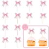 12 Pcs Bow Cupcake Toppers Cake Topper Appetizer Skewers and Bamboo Toothpicks with Pink Bow Coquette Birthday Party Decor Baby Shower Favors view 1