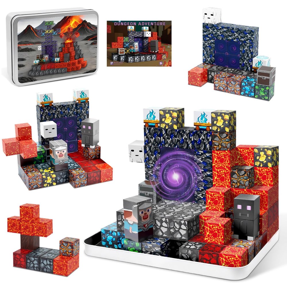70PCS Magnetic Building Blocks Travel Toys for Kids Ages 4-8, Lava Portal Mini Magnetic Blocks with Iron Storage Box, Portable Magnet Cubes STEM Learning Set for Toddler Boys Girls Ages 3+