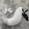 Merkaunis 2 Pcs White Wolf Ears and Tail, Cat Fox Wolf Tail and Ears Set, Faux Fox Ears and Tail for Halloween, Theme Party, Halloween Party Costume Accessories Cosplay (Off-White) view 4