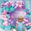 106pcs Mermaid Balloon Garland Arch Kit with Giant Foil Tail & 3 Seashells, 18/12/10/5 Inch Metallic Purple Teal Pastel Pink Latex for Girls Birthday, Under the Sea Baby Shower Decorations view 3