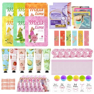 54PCS Spa Party Supplies for Girls, Spa Party Favors Include Facial Masks,Under Eye Patches, Lip Balm, Foot Bath Bombs, Hand Cream, Compressed Towel, Hair Band for Six Girls, Sleepover Party gifts
