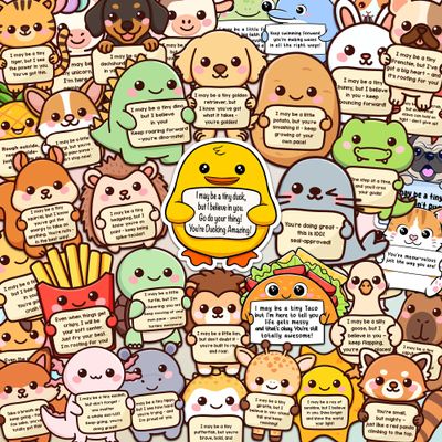 100PCS Emotional Support Animal Stickers by Puraesla Affirmation Sticker Pack for Adults or Kids Cute Inspirational Buddies for Water Bottles, Laptops, Phones, Positive Quote Vinyl