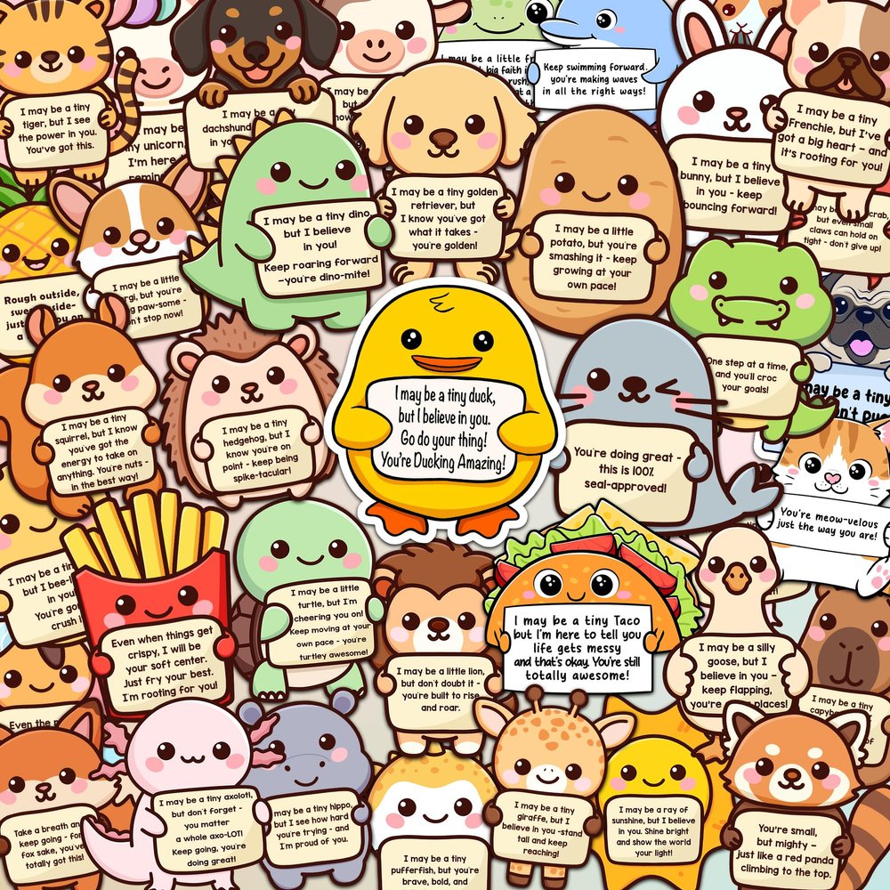 100PCS Emotional Support Animal Stickers by Puraesla Affirmation Sticker Pack for Adults or Kids Cute Inspirational Buddies for Water Bottles, Laptops, Phones, Positive Quote Vinyl