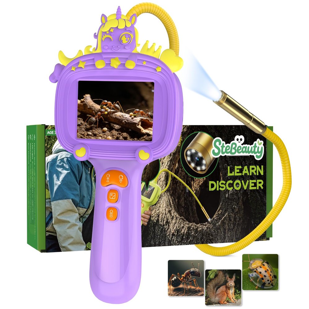 Borescope Snake Camera with Light for Kids, Photo and Video Mini Unicorns Endoscope, Stem Toys for Kids 4-10, Educational Birthday Gifts for Girls Boys, Best Science Gifts for Hiking Camping (Purple)