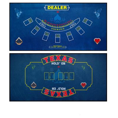 WaLiken 2-in-1 Tabletop Poker Felt 36x72 Texas Holdem Mat and Blackjack Mat Double-Sided Design Poker Felt Table Cover Rectangle-Red (Blue)