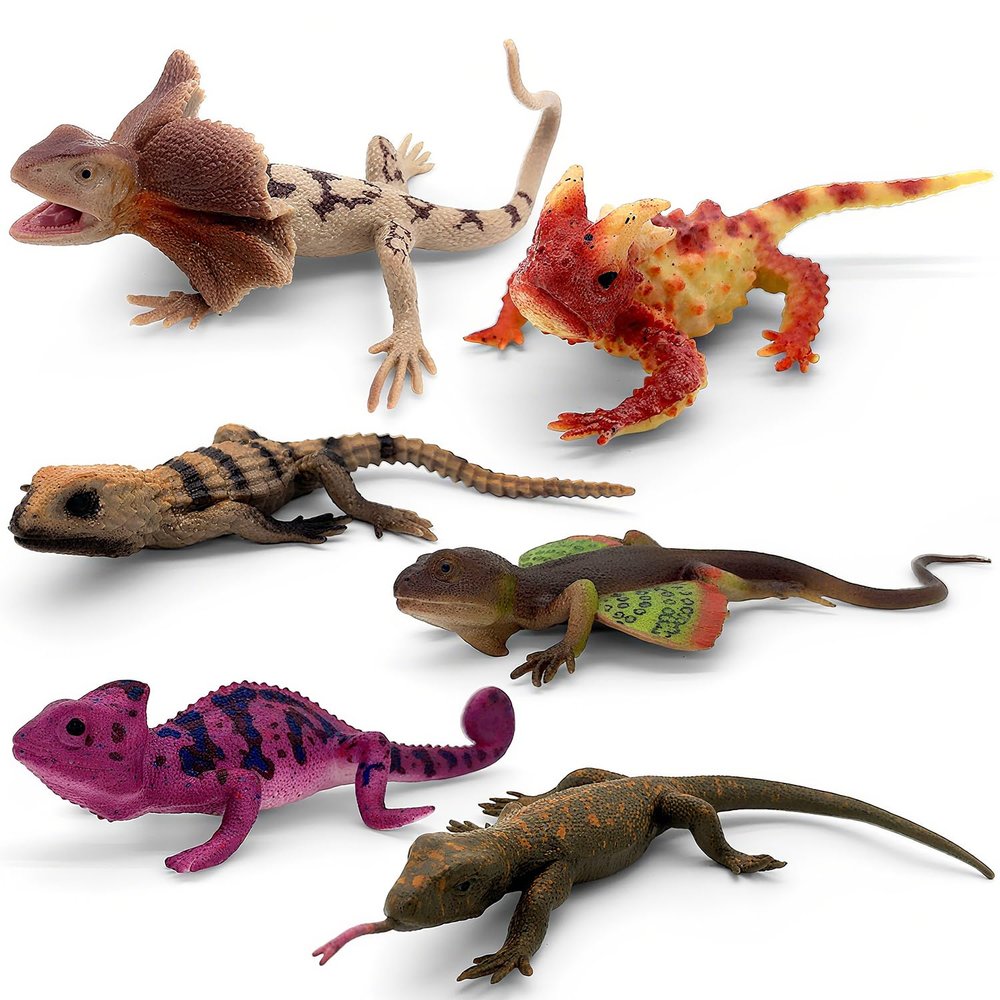 BIROHOSR Realistic Squishy Lizard Toys - Fake Stretchy Rubber Reptiles for Pranks & Props, Party Decoration Figurines Set (6 PCS)