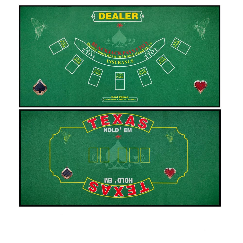 WaLiken 2-in-1 Tabletop Poker Felt 36x72 Texas Holdem Mat and Blackjack Mat Double-Sided Design Poker Felt Table Cover Rectangle-Red (Green)