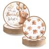 100Pcs Bear Baby Shower Paper Plates 7 Inch and 9 Inch Heavy Duty Disposable Brown Bear Gender Reveal Party Decorations for Kids Baby Shower Gender Reveal Fall Wedding Holiday Birthday Party Supplies view 1