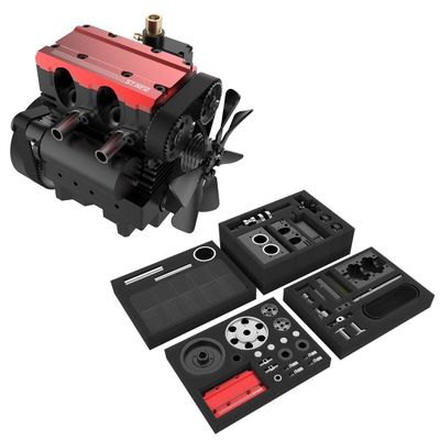 Kooteyybhyy ST-NF2 Engine Model Kit, 7.0cc Mini Inline Double Cylinder Four Stroke Air Cooled DIY Internal Combustion Model, Creative STEM Toy Engineering Construction Kit