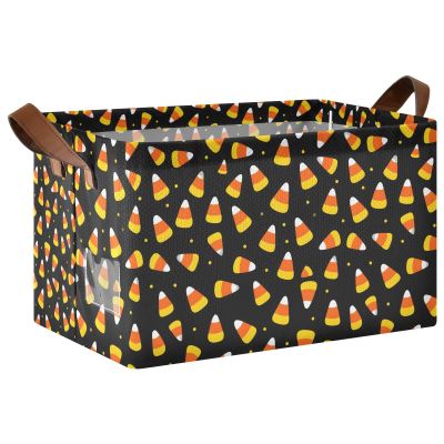 ALAZA Candy Polka Dot Halloween Rectangular Closet Storage Box Storage Bin Basket Storage Cube with Leather Handles Nursery Storage Laundry Hamper 2 Piece