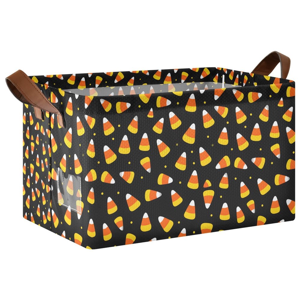 ALAZA Candy Polka Dot Halloween Rectangular Closet Storage Box Storage Bin Basket Storage Cube with Leather Handles Nursery Storage Laundry Hamper 2 Piece