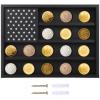 Tressify 3-Tier Wooden Coin Display Shelf with American Flag, Wall-Mounted Medal Cabinet for Collectibles view 1