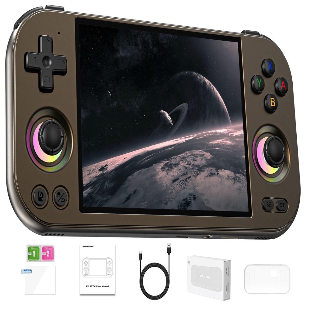 ANBERNIC RG477M Retro Handheld Game Console , Aluminum Alloy CNC Android 14 System 4.7 Inch LTPS in-Cell Touch Screen Dimensity 8300 Processor Support WiFi 6E Bluetooth 5.3(Brozen)