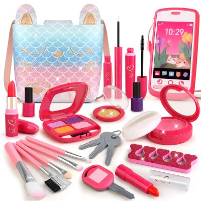 Woumserta Pretend Makeup for Toddlers, Play Makeup Kit for Little Girls Age 3-5, Mermaid Toy with Fake Make up Set for Kids, Christmas Birthday Gifts for 3 4 5 Year Old Girl