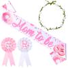 Cheereveal Donut Baby Shower Party Decorations, Pink Mom To Be Sash Dad To Be Corsage Pins, White Flower Crown, Donut Theme Baby Sprinkle Gender Reveal Pregnancy Parents Party Favors view 1