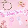 Cheereveal Donut Baby Shower Party Decorations, Pink Mom To Be Sash Dad To Be Corsage Pins, White Flower Crown, Donut Theme Baby Sprinkle Gender Reveal Pregnancy Parents Party Favors view 2