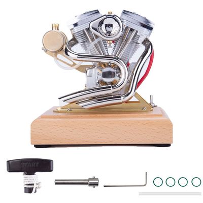 Kooteyybhyy Engine Model Kit That Works, 4.2CC V Twin Four Stroke Gasoline Internal Combustion Engine Model, Educational and Intellectual Collectible Toy for Adults (RTR)