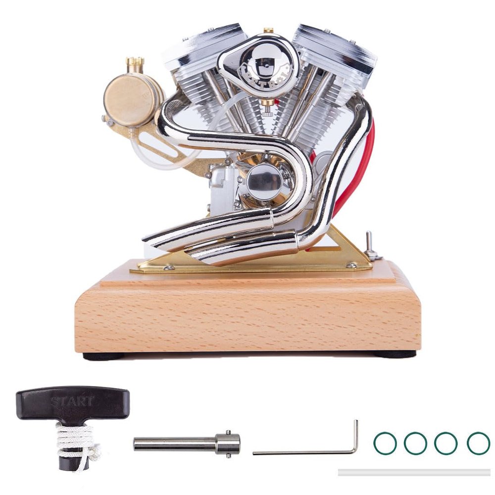 Kooteyybhyy Engine Model Kit That Works, 4.2CC V Twin Four Stroke Gasoline Internal Combustion Engine Model, Educational and Intellectual Collectible Toy for Adults (RTR)