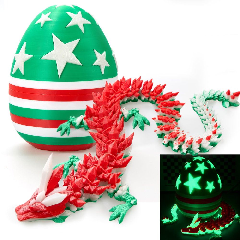HyBaiS 19" Large 3D Printed Dragon Egg with Dragon Inside, Glow in the Dark Articulated Dragon Toy, Giant Surprise Birthday Gift for Boys Girls Kids Teens Ages 5-7 8-12