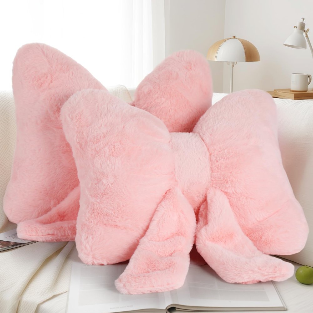 2 Pcs Soft Bow Pillows for Sofa, Office, and Bedroom, Plush Bow-Shaped Cushions