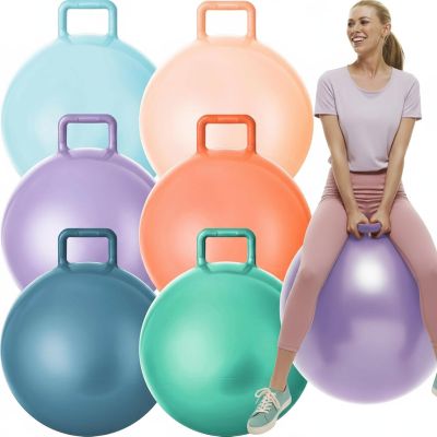 Lewtemi 6 Pcs Hopper Ball Carnival Outdoor Games 32 Inch Jumping Hopping Inflatable Bouncing Ball with Handle and Air Pump for Sport Exercise(Morandi Color)