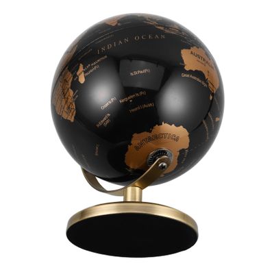 Toyvian Vintage European Style Rotatable Globe Black Gold Antique Ball with Bronze Stand Elegant Desk Table Ornament for Office Decor and Home Table Decoration