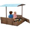 Agitree Kids Wooden Outdoor Sandbox with CoverSand Boxes with Canopy and Foldable Storage Bench Seats, Sand Table with Protection Bottom Liner,Kids Play Equipment for Outdoor(47X47Inch Brown) view 1