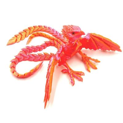 3D Printed Phoenix Bird Toy - Articulated Wings & Tail, Poseable Desk Pet with Random Eye Colors, Flexible Animal Decor for Kids and Collectors, 8.2 Inch (Pink Gold)