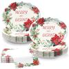 100Pcs Heavy Duty Oval Christmas Paper Plates and Napkins Set, 12 inch Large Poinsettia Christmas Dinner Plates Disposable Party Set, Merry & Bright Floral Dinnerware for Holiday Xmas Party Supplies view 1