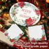 100Pcs Heavy Duty Oval Christmas Paper Plates and Napkins Set, 12 inch Large Poinsettia Christmas Dinner Plates Disposable Party Set, Merry & Bright Floral Dinnerware for Holiday Xmas Party Supplies view 2