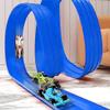 Flexable Race Car Track for Kids Toy with Suction Cups Compatible with 1/64th Cars 13 Feet Long Rolls Up Portable Racetrack (Blue Color) view 1