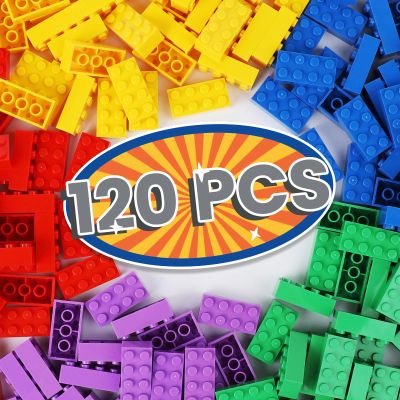 120pcs 2x4 Classic Bulk Building Bricks , Creative Play Set Blocks Toy Accessories - 5 Color Construction Blocks Parts, Creative Building Toy Set with Standard Bricks (Compatible with Major Brands)