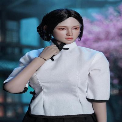 1/6 Scale Female Head Sculpt, 1/6 Asian Girl Light Suntan Skin Head Carved Model with Kind & Friendly Expression Clear Facial Hair Details for 12inch Action Figure Body (Braided Hair)