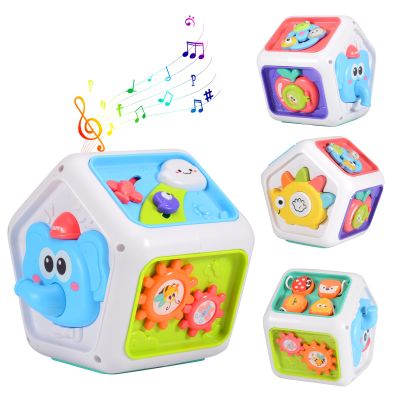 Montessori Activity Cube 6-12 months for Baby with Hanging Crib Car Seat Toys, Car Activities for 1 Year Old, Learning Sensory Baby Toys Medium Busy Board Cube for Birthday Gifts for 9 10 12 18 Month