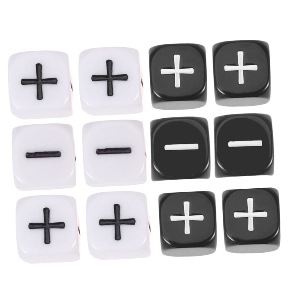 BESPORTBLE 12Pcs Six Sided Dice with Plus Signs Black and White Counting Dice for Party Games Tabletop Fun Lightweight and Accessories